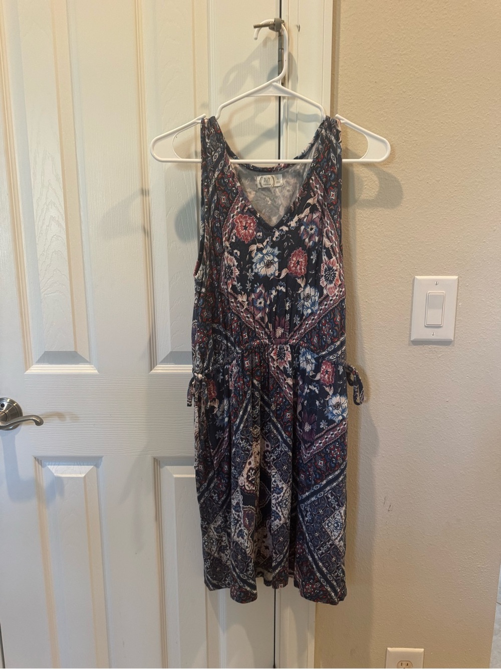 Maurices Floral Mix V-Neck Midi Dress in Navy and Burgundy